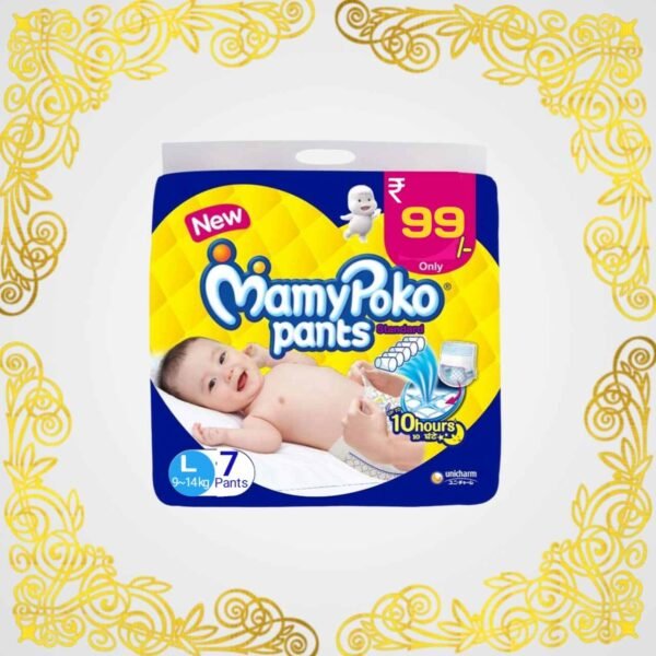 MamyPoko Pants Standard Baby Diapers, Medium (L), 7 Count, 9-14kg